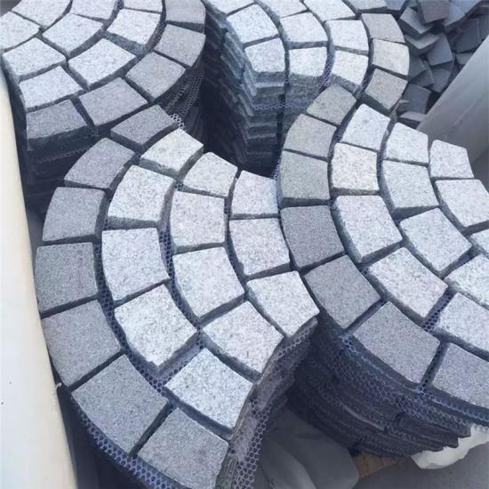 49288fbcbe9ca55e089c4f291b438a98_medium Flamed Granite Cobbles Fan shaped On Mesh For Garden