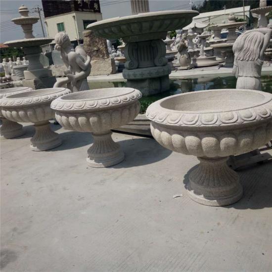 Carved Stone Granite Plant Pot Rusty Yellow